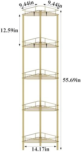 HuggieGems Metal Floor Standing Corner Shower Caddy, Gold, 5 Tier