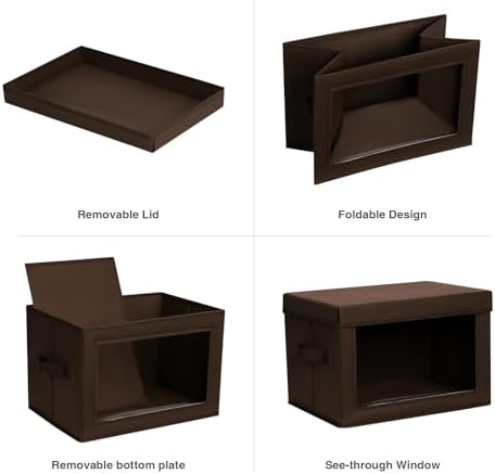Homsorout Foldable Storage Boxes with Clear Window - Clothes Organizers and Decorative Bins with Lid, Fabric Storage Cube, Baskets for Shelves, Yarn, Home, Brown, 3 Pack