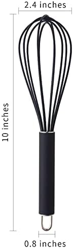 GorGin high temperature and easy to clean silicone whisk, stirrer, 10 inch, grip good grip design for Blending Whisking Beating Stirring Cooking Baking (1 Pack | black)