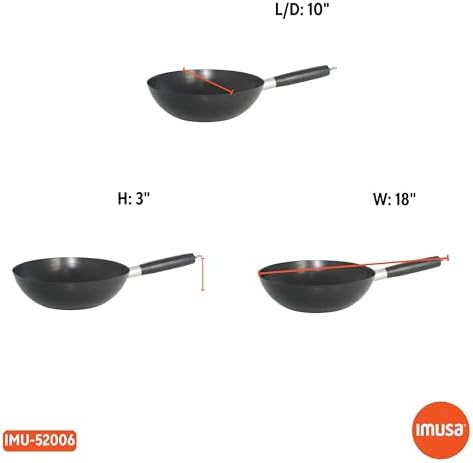 Imusa Carbon Steel Nonstick Wok 9.5 in Flat Bottom Wok_Pan for Electric Stove with Cool Touch Handle, Black Coating, Lightweight Steel Wok for Stir Fry and Fried Rice (Pack of 6)