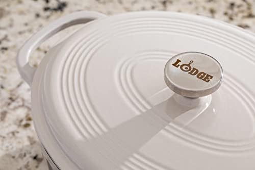 Lodge Enameled Cast Iron Oval Dutch Oven with Lid, 7 Quart, Oyster White