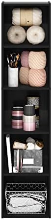 Furinno PASIR Book Shelf, 5-Tier Modern Bookshelf, Open Shelves Bookcase 9 x 12 x 52, Easy Assembly, for Living Room, Bedroom, Home Office, Blackwood