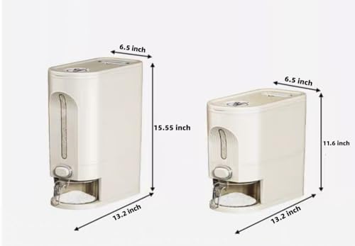 IEEK 25 Lbs Rice Dispenser, Large Cereal Dry Food Storage Containers with Measuring Cup and Lid,Moisture Proof Airtight Food Dispenser Bucket for Rice,Corn,Coffee Bean,Grain,Soybean and Oatmeal,White