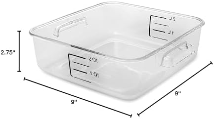 Rubbermaid Commercial Products, Space Saving Square Food Storage Container, 2 Quart, Clear, for Kitchen/Sous Vide/Meal Prep