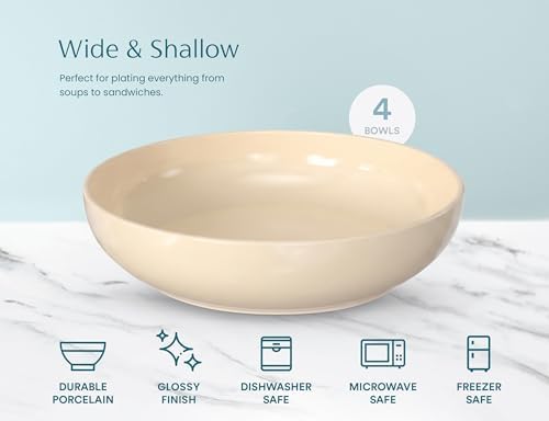 KooK Pasta Bowls, For Soups & Salads, Set of 4, 40 oz, Ivory