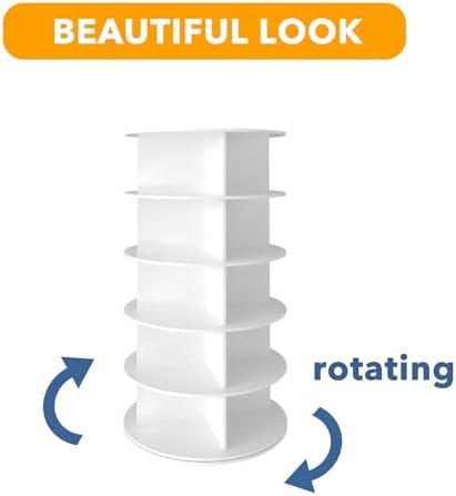 SpaceAid 5 Tier Rotating Shoe Rack Tower, Spinning Shoe Display Lazy Susan, Revolving 360 Shoe Rack Storage Round Carousel, Vertical Handbag Rotate Shoes Closet Organization (5-Tier White)