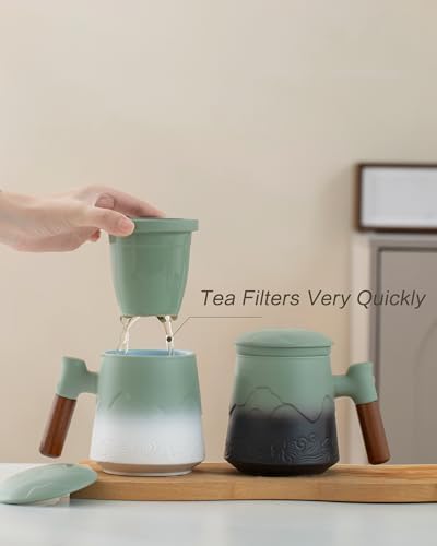 ZENS Tea Infuser Mug with Lid & Coaster, 15oz Loose Tea Diffusers, Moss