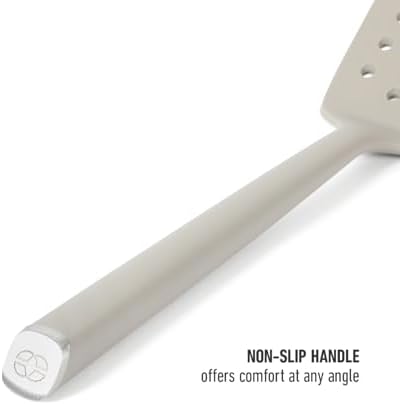 Calphalon Edge Silicone Slotted Turner, Flexible Silicone Slotted Spatula with Reinforced Core, Heat-Resistant Nonstick-Safe Turner for Draining, Taupe