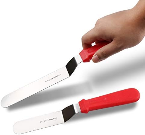 Angled Icing Spatula, Stainless Steel Offset Spatula, Cake Spatula Set of 2 Red 6" & 8"