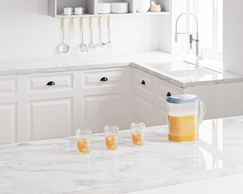 Tribello Pitcher with Lid 1 Gallon, Slim Clear Plastic Water Pitcher with Pivot-top Spout Lids, Iced Tea Pitcher for Fridge, Freezer/Dishwasher Safe, and BPA/Phthalate Free