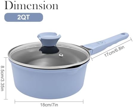 2 Quart Saucepan with Lid, Nonstick Sauce Pan Small Soup Pots for Cooking, Sauce Pot with Lid Compatible for All Stoves, Milk Pan with Removeable Handle, Oven& Dishwasher Safe