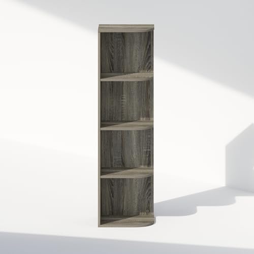 Furinno Reed Corner Shelf, 4-Tier Corner Bookshelf, Book Shelf, Corner Shelves, Storage Rack, for Organization and Storage, Home Office, Living Room, French Oak