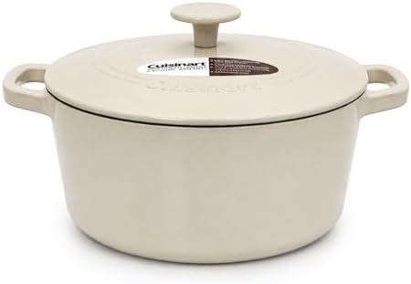 Cuisinart Chef's Classic Enameled Cast Iron Dutch Oven with Lid, Porcelain Enameled Interior, Oven Safe, Induction Compatible, 5-Quart, Round, Linen