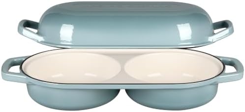 EDGING CASTING Enameled Cast Iron Double Bread Dutch Oven, Seasalt