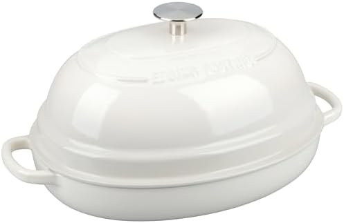 EDGING CASTING Enameled Oval Cast Iron Dutch Oven Pot with Lid, Bread Dutch Oven for Sourdough Bread Baking, Dutch Oven Bread, Bread Oven, 6QT, White