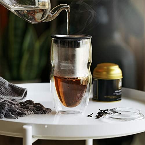 BTaT- Double Wall Glass Tea Cup With Stainless Steel Infuser and Lid, 16 oz, 2 Pack, Borosilicate Glass Tea Mug Infuser, Gifts for Tea Lovers
