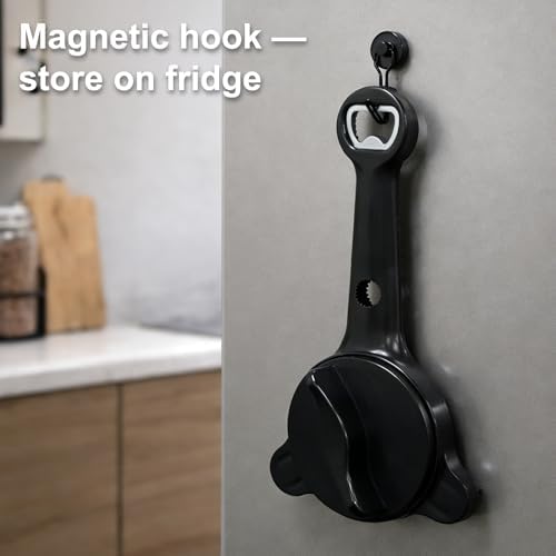 Jar Opener for Seniors, 4-in-1 Adjustable Lid Opener with Non-Slip Grip, Includes Magnetic Hook & Rubber Gripper, Suitable for Jars, Bottles and Beer Caps, Perfect for Arthritis and Weak Hands