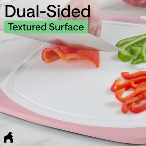 GORILLA GRIP BPA-Free Reversible Kitchen Cutting Board, Set of 3, Pink