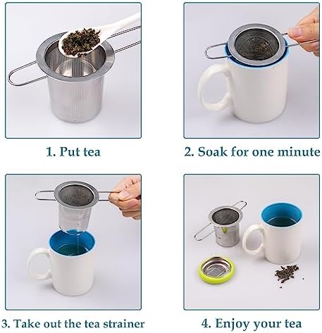Tea Infuser Stainless Steel Tea Strainer Folding Handle Tea Filter Extra Fine Mesh Strainer Brewing Basket with Lid for Loose Leaf Tea (Green)