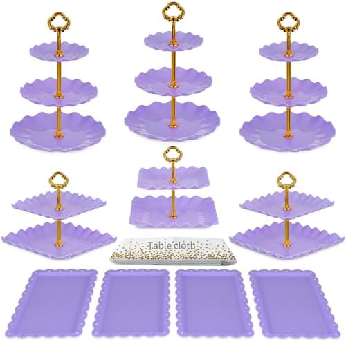 Pack of 11 NWK Cake Stand Set of Cupcake Stand, Tray & Table Cloth (Purple)