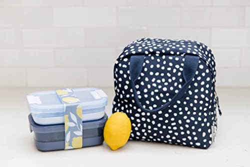Steel Mill & Co. Insulated Lunch Tote Bag for Women, Navy Dots