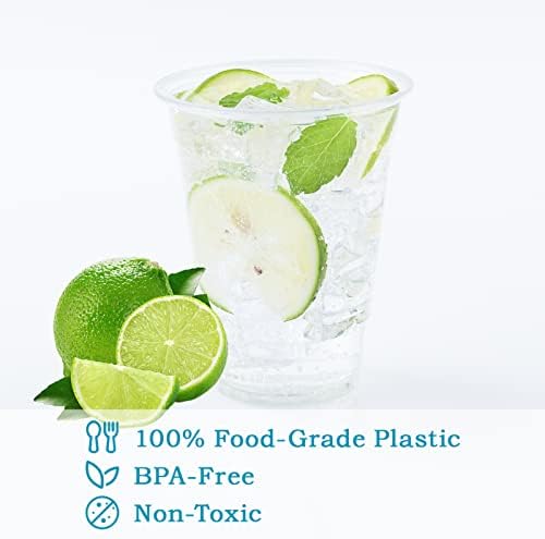 Turbo Bee 200Pack 16oz Disposable Plastic Cups,PET Crystal Plastic Water Party Cups,Clear Disposable Drinking Cups Ideal for Home, Office, Bars, Weddings,Anniversary, Parties