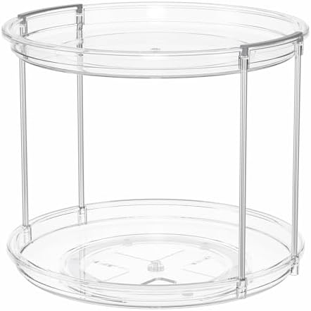 LAMU 3 Pack 2 Tier Lazy Susan Turntable Organizer 9.25'' Rotating Spice Rack Organization for Cabinet, Kitchen, Pantry, Countertop, Bathroom, Vanity, Medicine Cabinet Organizer, Clear