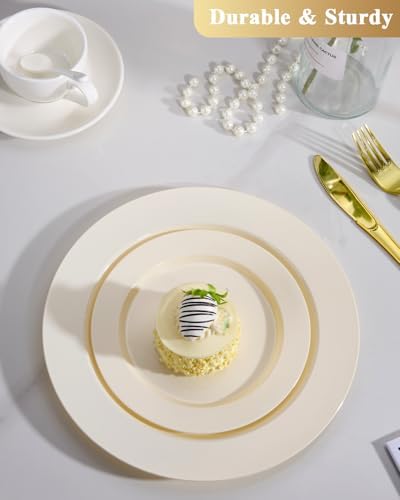 Goodluck 200 PCS Ivory Plastic Plates, Heavy Duty Disposable Ivory Plates with 100 10.25 inch Dinner Plates and 100 7.5 inch Dessert Plates for Party, Holiday, Wedding