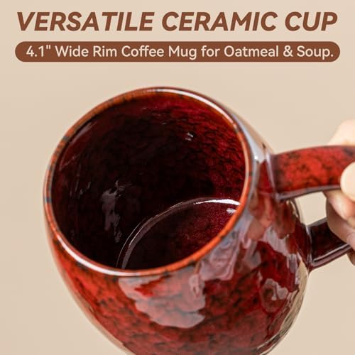 Crimson Ember Ceramic Mug, 21oz Reactive Glaze Coffee Mug, Gift for Him