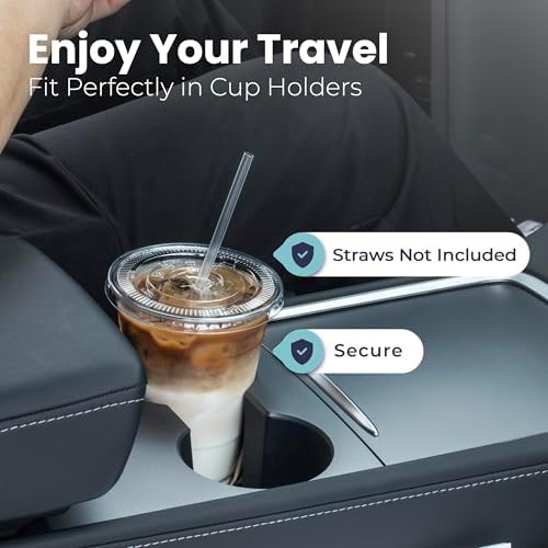 Fit Meal Prep 100 Pack 20 oz Clear Plastic Cups with Flat Lids, Disposable Iced Coffee Cups, BPA Free Premium Crystal Smoothie Cup for Party, Lemonade Stand, Cold Drinks, Juice, Milkshake