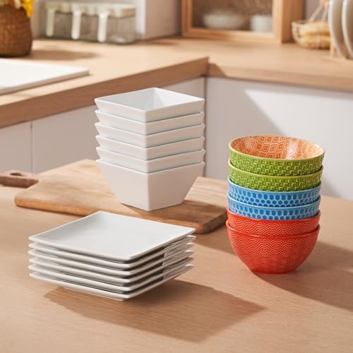 Small Porcelain Serving Bowl Set of 6, 4.6" Square Cereal Bowl
