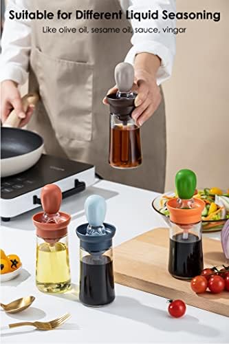 Oil Dispenser with Brush - 3 Pack Glass 2 IN 1 Oil Dispensing Bottle with Basting Brush for Cooking Frying Baking Kitchen, 180ml, T-OB21 Blue+Green+Red