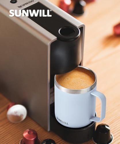 SUNWILL Insulated Coffee Mug, Stainless Steel 14 oz, Splash-Proof Lid