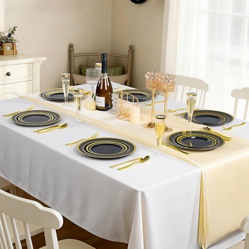 BESTVIP 100PCS Black Plastic Plate with Gold Rim