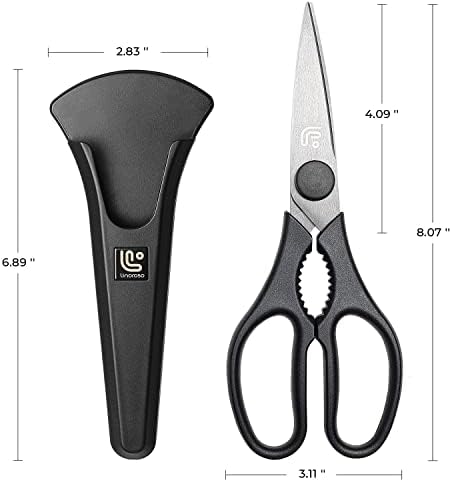 Linoroso Kitchen Scissors All Purpose Kitchen Shears with Magnetic Holder, Heavy Duty Scissors Shears Dishwasher Safe, Come Apart Food Scissors for Meat, Poultry, Cooking, BBQ, Vegetable, Herbs, Black