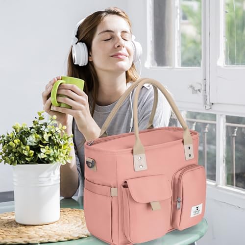Hafmall Large Lunch Box for Adults, Insulated Lunch Bag, Wide Opening, Pink
