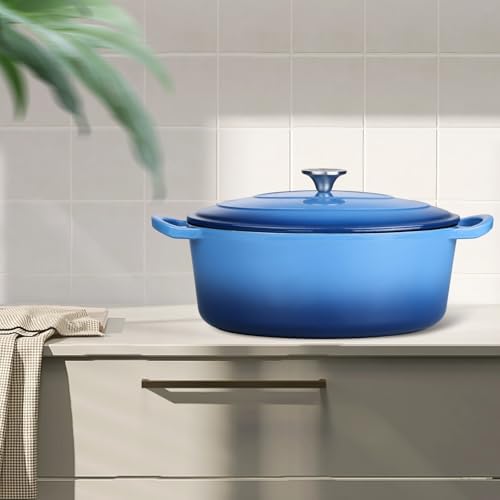 Leonyo 7-Quart Enameled Cast Iron Oval Dutch Oven Pot with Lid, Blue