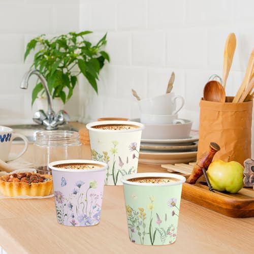 RUSPEPA 5oz Disposable Paper Cups, Bathroom Cups Small Mouthwash, 100 Pack Set Wild Flower Design, Perfect for Hot/Cold Beverage Coffee, Dessert for Birthday Parties, Home-use, Picnic, BBQ, Travel