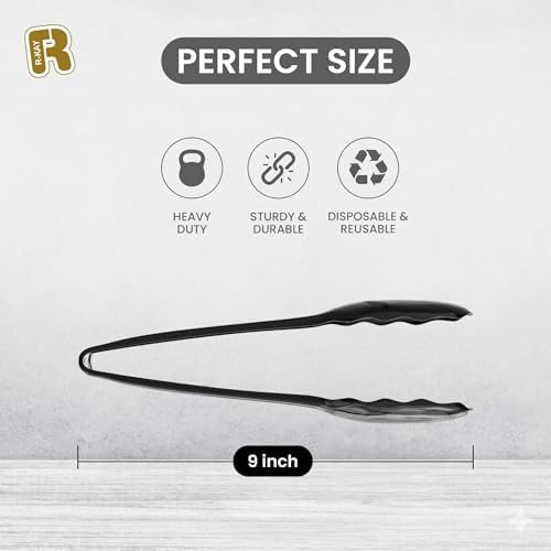 12 Pack 9 Inch Large Plastic Serving Tongs For Buffet - Plastic Serving Utensils For Hot And Cold Food - Disposable Serving Tongs For Parties, Holidays And Gatherings (Black)