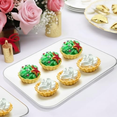 3 Pack Silver Plastic Serving Trays for Party - Silver Rim Serving Tray 8 x 11 Inch - Heavy Duty Dessert Trays for Food - Rectangular Party Serving Trays for Entertaining