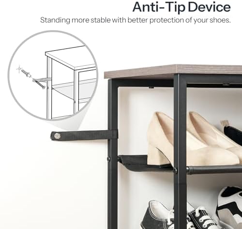 HOOBRO Shoe Rack, 5 Tier Shoe Storage Organizer with 4 Oxford Fabric Shelves and Top Panel, Holds 16-20 Pairs of Shoes, for Entryway and Closet, Industrial, Greige and Black BG50XJ01
