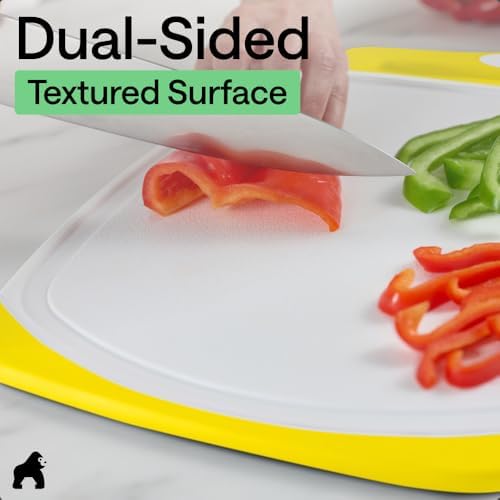 GORILLA GRIP BPA-Free Reversible Kitchen Cutting Board, Set of 3, Yellow