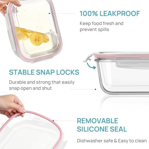 Vtopmart 2Pack 2260ml/76.4oz Extra Large Glass Storage Containers, Pink