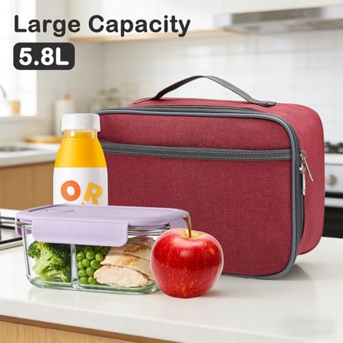 FlowFly Kids Lunch box Insulated Soft Bag Mini Cooler Back to School Thermal Meal Tote Kit for Girls, Boys,Women,Men, Deep Red