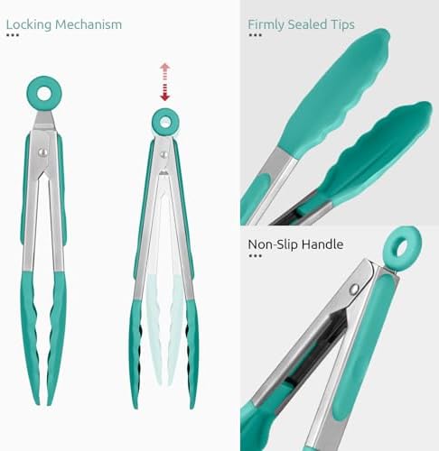 U-Taste Kitchen Tong for Cooking, 480ºF Heat-Resistant Tps, 7in/Aqua Sky