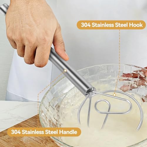 Danish Dough Whisk Stainless Steel Hook Dutch Baking Tool Bread Sourdough Mixer for Pizza Pastry Cake Batter Making
