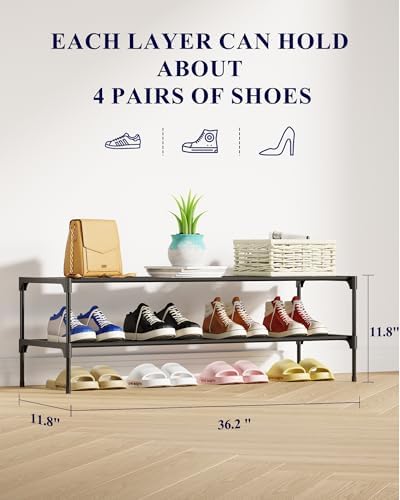 Kitsure Shoe Rack - Non-Woven Shoe Rack Shelf, 36.2" Wide - 2 Tier, Black