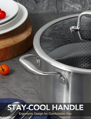 MICHELANGELO Tri-ply Stainless Steel Stock Pot, 8-Quart Stockpot with Lid, 18/10 Nonstick Cooking Pot with Honeycomb Interior, Compatible with All Cooktops