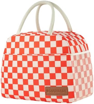 douyadady Lunch Bag Women/Men Lunch Box Women/Men (Red+Beige Checkerboard)