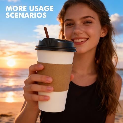 RACETOP 16 oz Paper Coffee Cups with Lids, Sleeves and Stirrers, 100 Pack